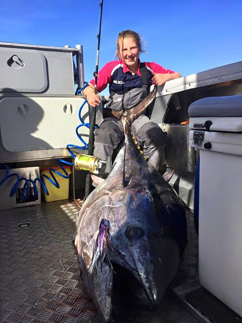 ANGLER: Chloe Hammersley SPECIES: Southern Bluefin Tuna WEIGHT: 121kg LURE: JB Lures, Micro Dingo
